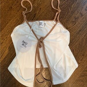 Princess Polly Cream Ribbed Tank with Tan Trim